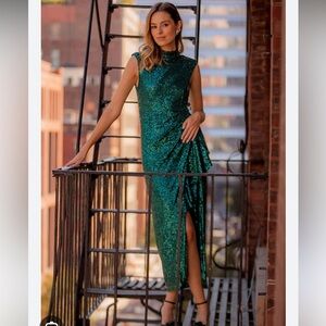 Black Belle Badgley Mischka Sequin Mock Neck Cap Sleeve Dress